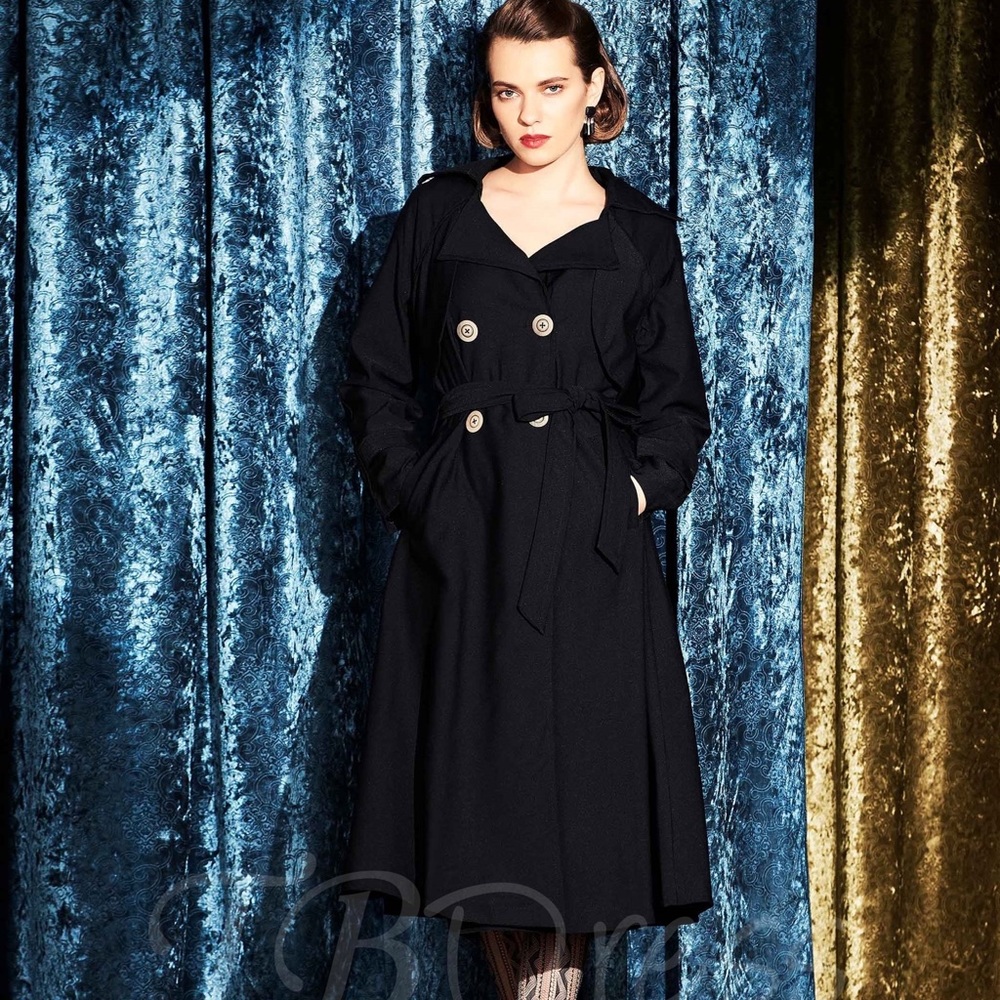 Black Slim Long Style Trench Coat NWT