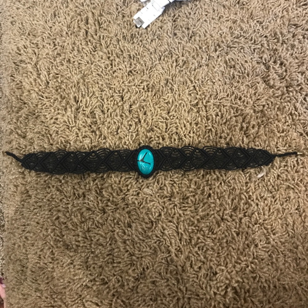 Black braided choker with turquoise gem