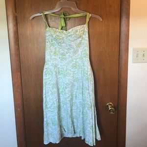 White and Green Halter Dress