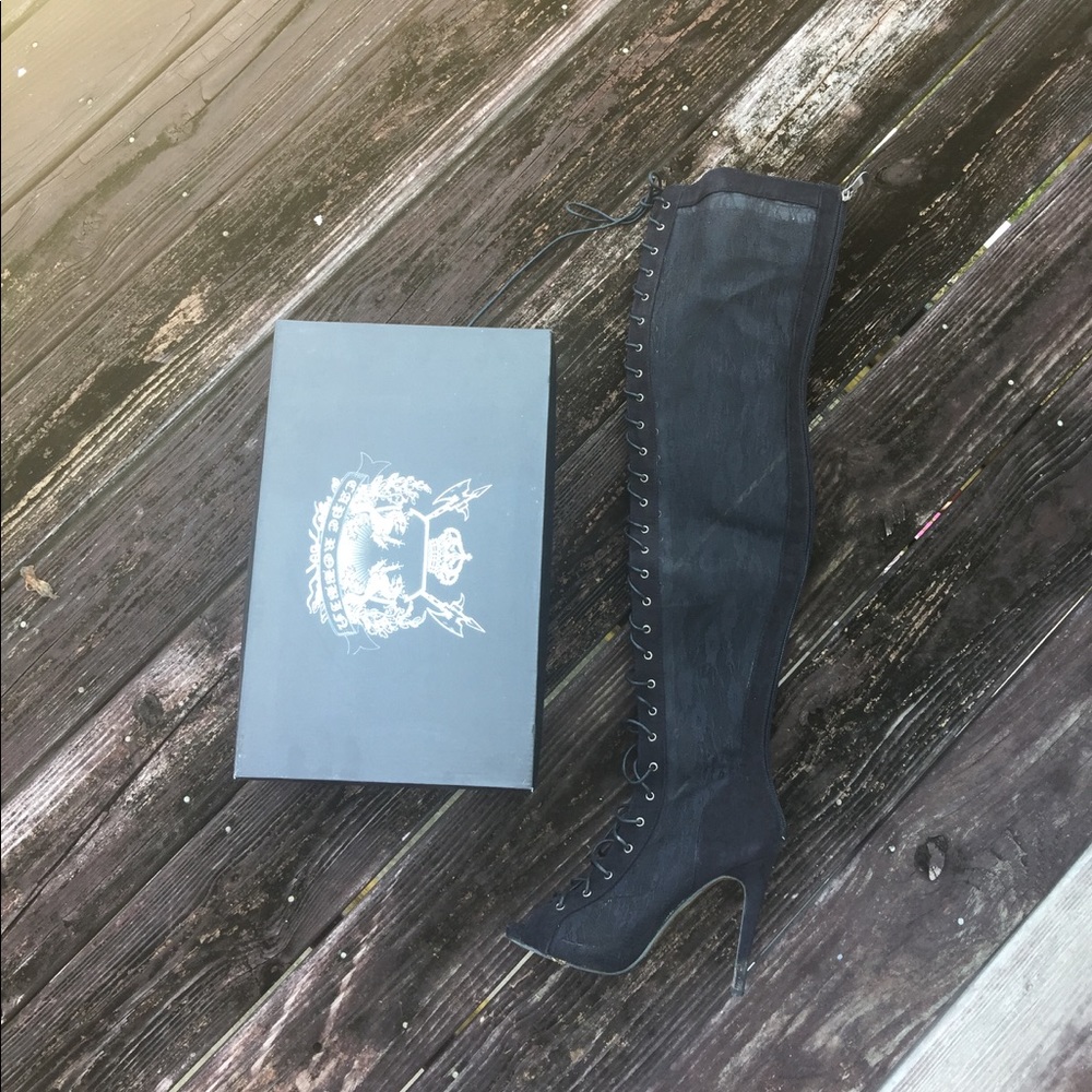 Black Lace Thigh High Boots