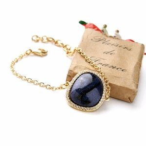 Navy Blue Gold Chain Bracelet
