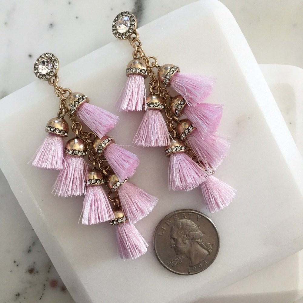 "Alina" Earrings || Rose Pink Tassel Statement - Picture 4 of 8