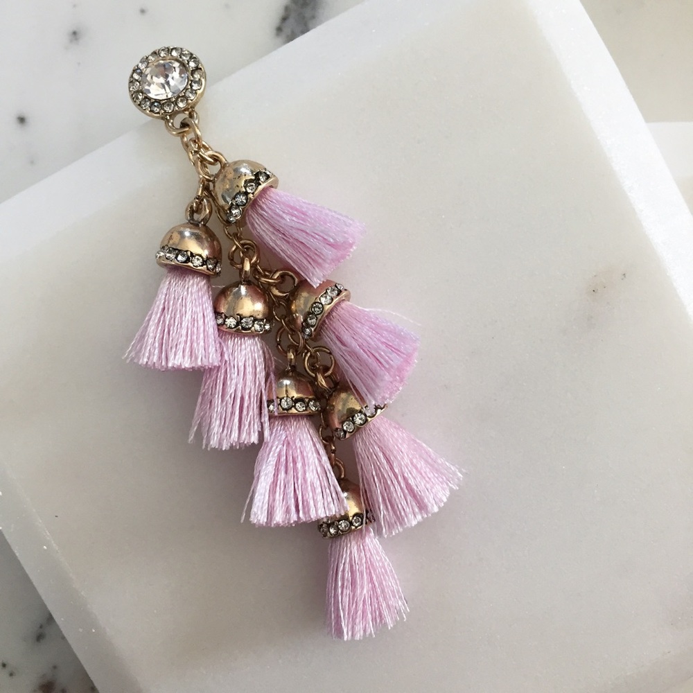 "Alina" Earrings || Rose Pink Tassel Statement - Picture 5 of 8