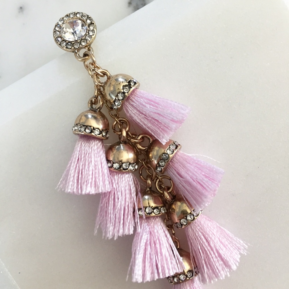 "Alina" Earrings || Rose Pink Tassel Statement - Picture 6 of 8