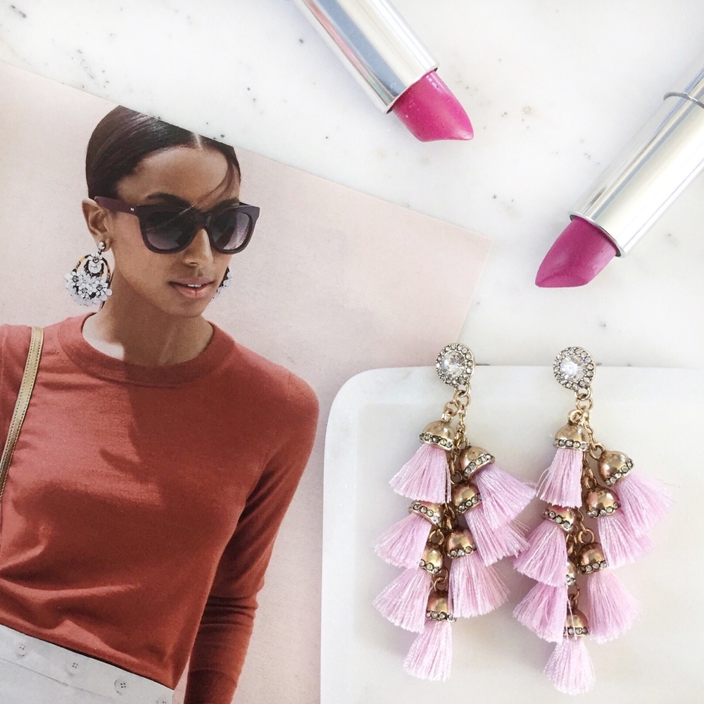 "Alina" Earrings || Rose Pink Tassel Statement