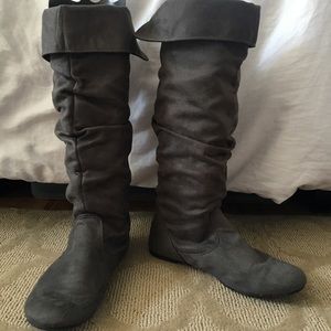 Grey knee high boots