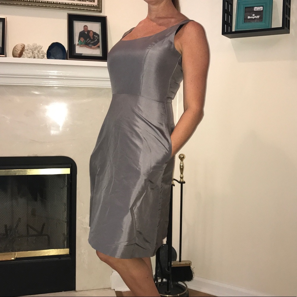 Ann Taylor gray satin dress w/ pockets
