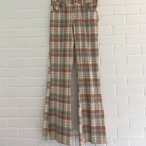 Vintage linen/cotton blend  plaid flares.