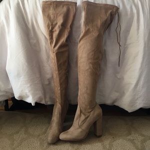 Thigh high taupe boots