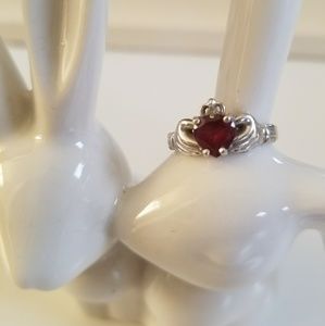 Ruby 14K White Gold Claddagh Ring Size 5.5