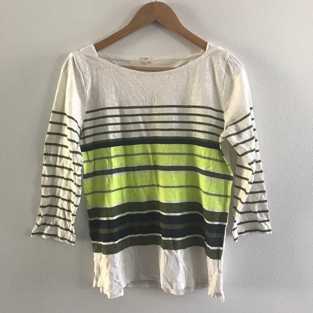 Green and white striped J Crew shirt
