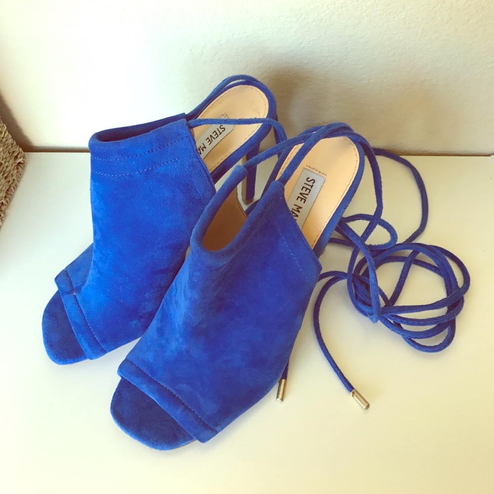 Blue suede lace up heels by Steve Madden NWOT 8.