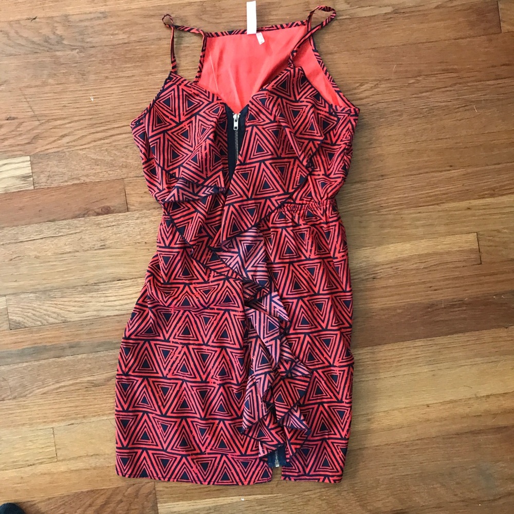 Francesca's navy and red front zip ruffle dress M