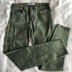 Army Print Distressed Jeans