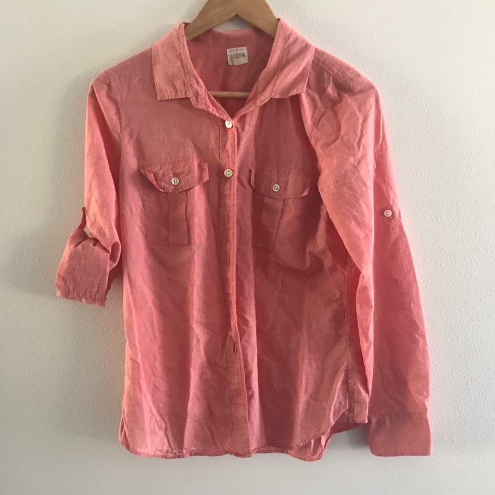 Pink J Crew button-up shirt