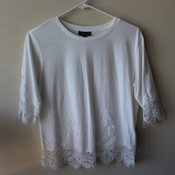 Topshop White Lace Trim Tee - Picture 4 of 8