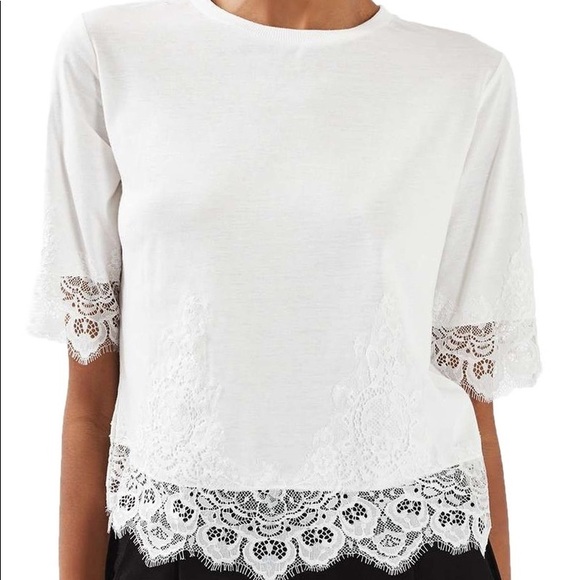Topshop White Lace Trim Tee - Picture 1 of 8