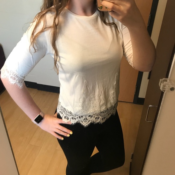 Topshop White Lace Trim Tee - Picture 2 of 8
