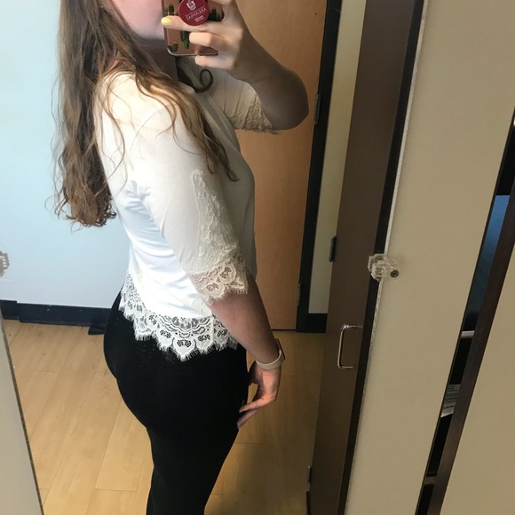 Topshop White Lace Trim Tee - Picture 3 of 8