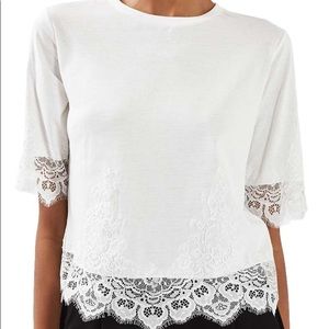 Topshop White Lace Trim Tee