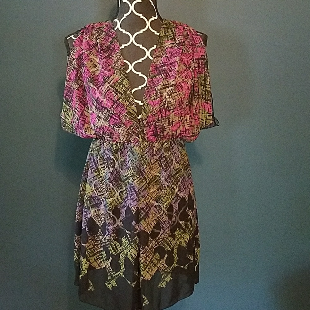 Bisou Bisou Plunge Dress Pink Black