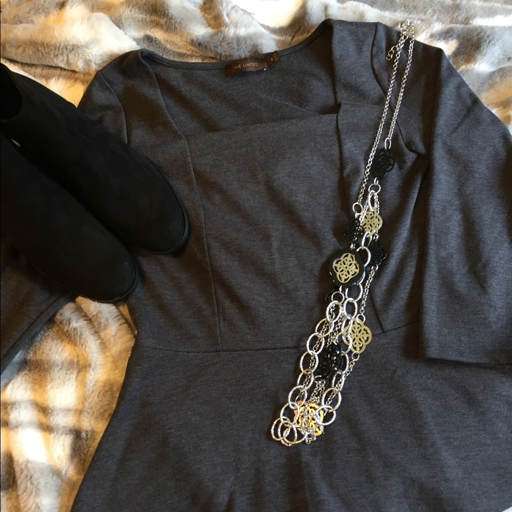 The Limited Heathered Grey Peplum Top; Sm