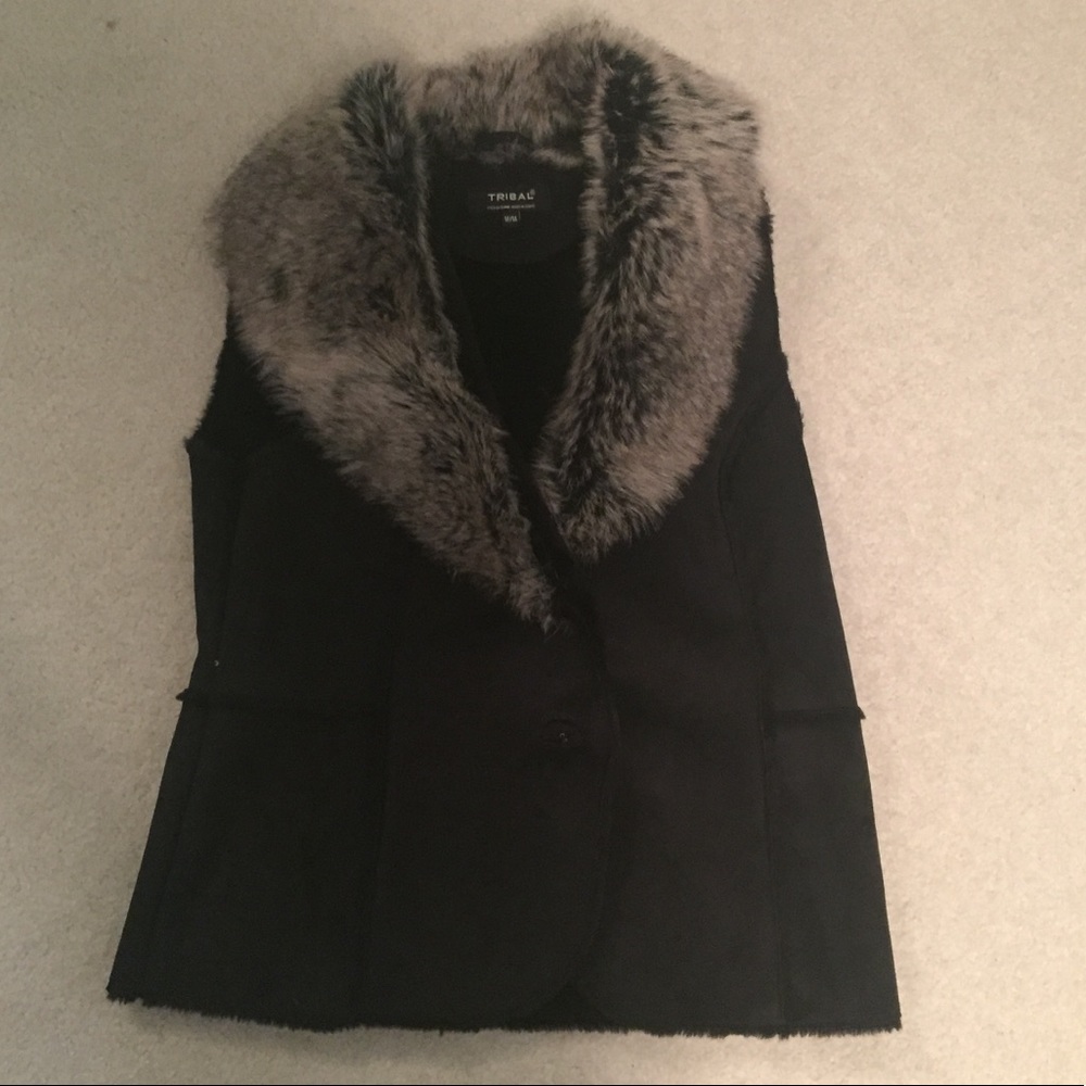 Tribal black faux fur/suede vest