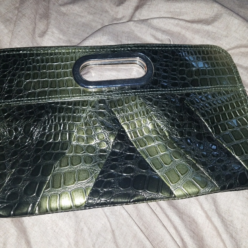 Olive green faux gator clutch