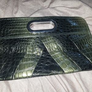 Olive green faux gator clutch