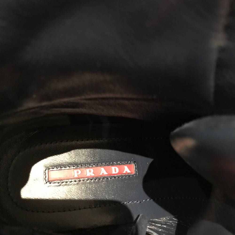 PRADA Blue Suede High Top Wedge Sneakers - Picture 4 of 7