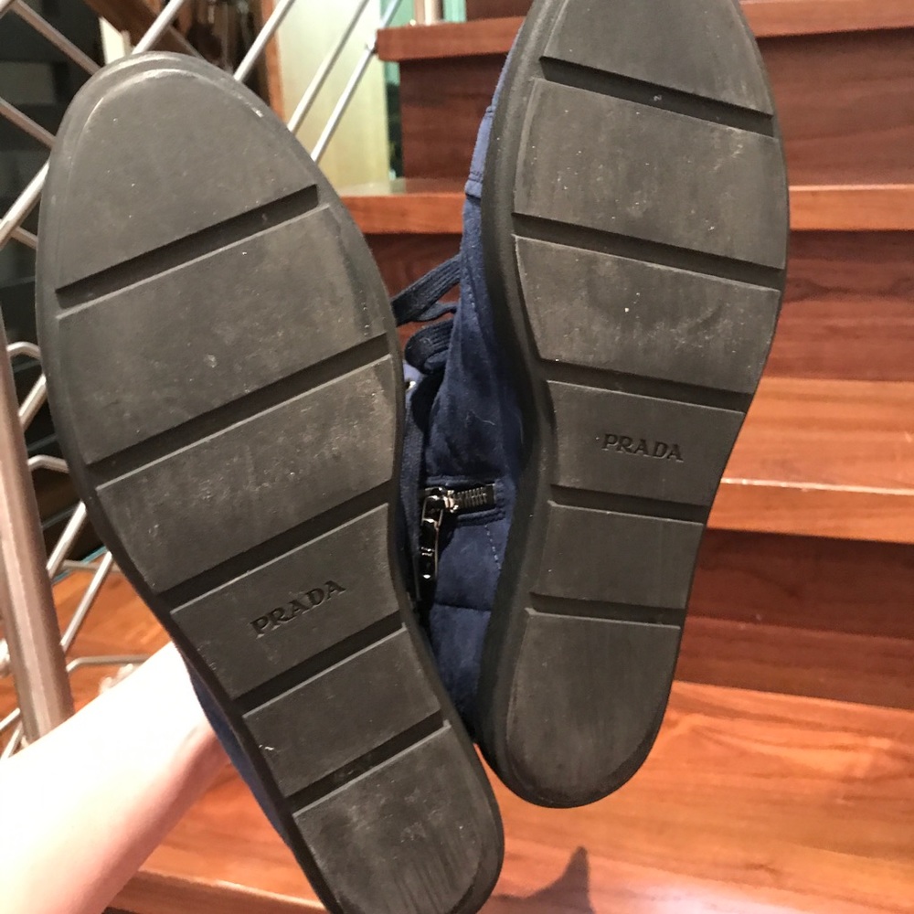 PRADA Blue Suede High Top Wedge Sneakers - Picture 7 of 7