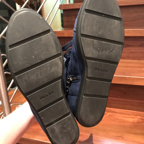PRADA Blue Suede High Top Wedge Sneakers - Picture 7 of 7