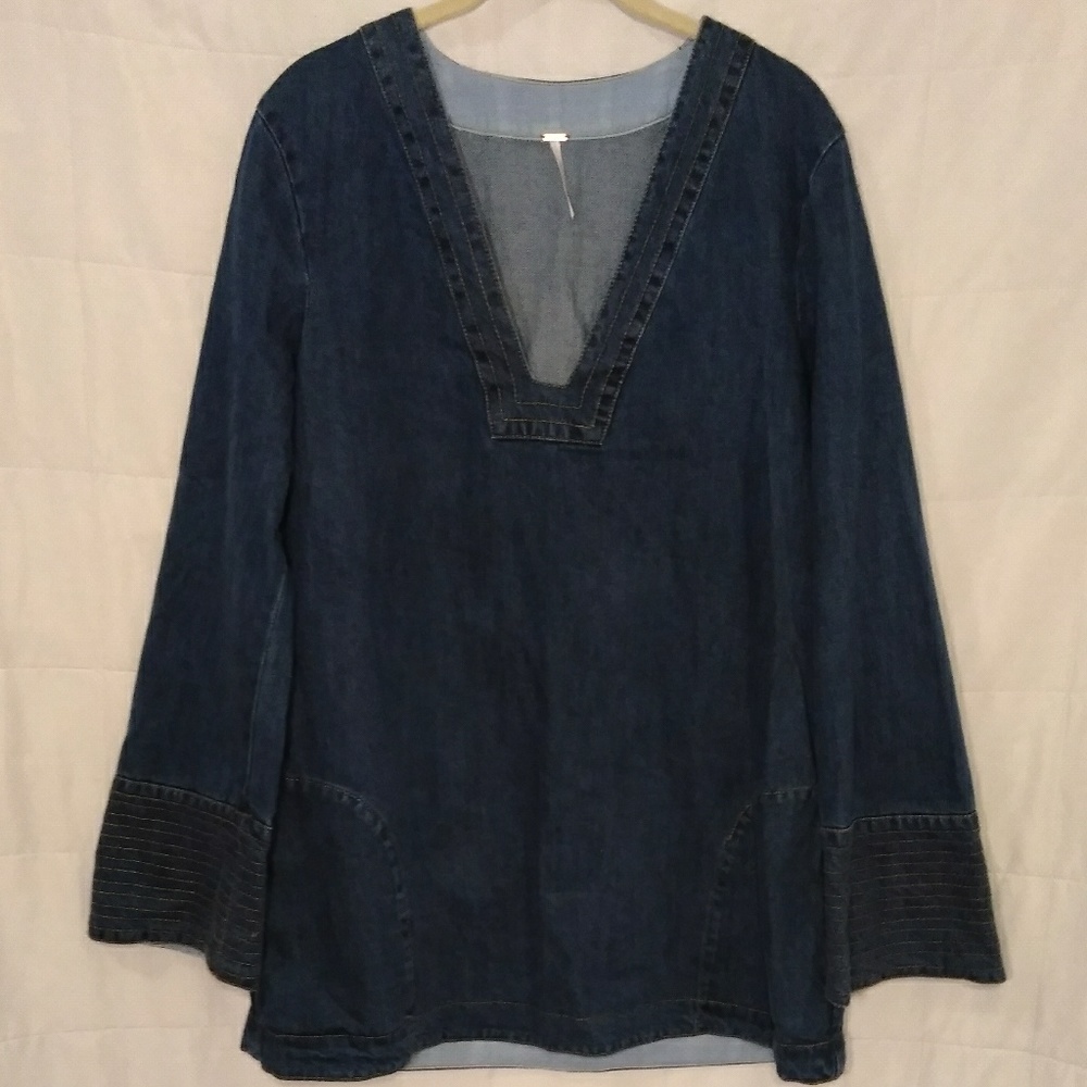 SALE! Free Poeple Medium Denim Poncho Tunic Top