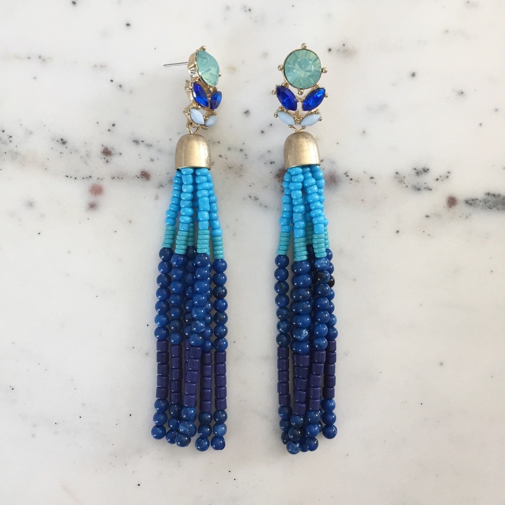 "Tuula" Earrings || Blue Tassel Statement - Picture 3 of 9