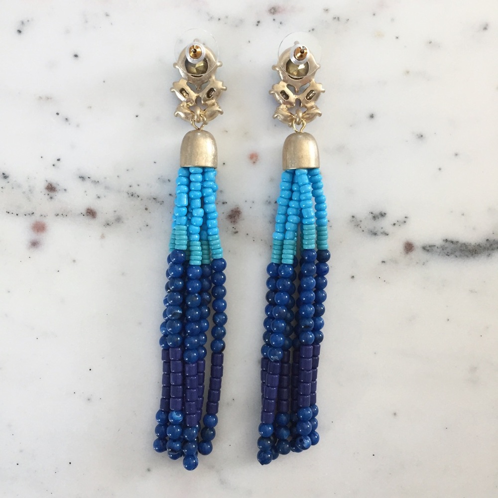 "Tuula" Earrings || Blue Tassel Statement - Picture 4 of 9