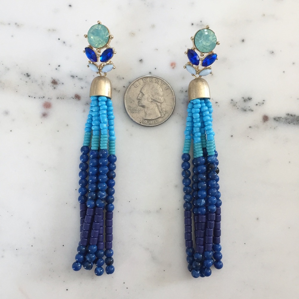 "Tuula" Earrings || Blue Tassel Statement - Picture 5 of 9
