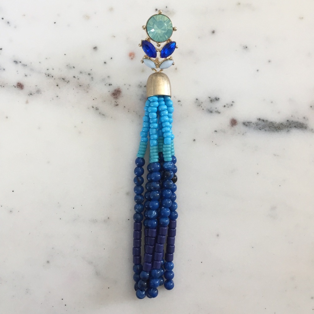 "Tuula" Earrings || Blue Tassel Statement - Picture 6 of 9