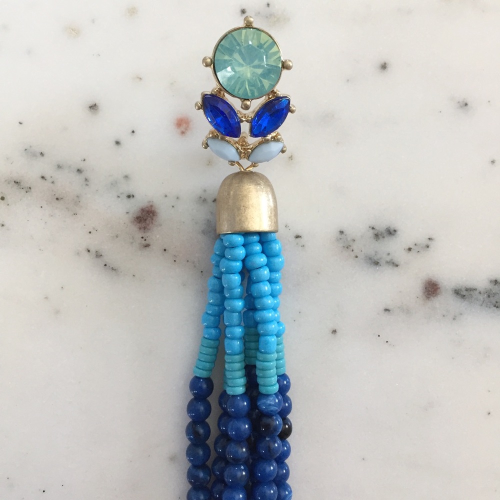 "Tuula" Earrings || Blue Tassel Statement - Picture 7 of 9