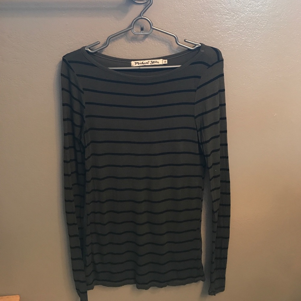 Michael stars stripped long sleeve blouse