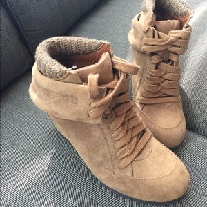 Tan LaceUp Wedge Bootie