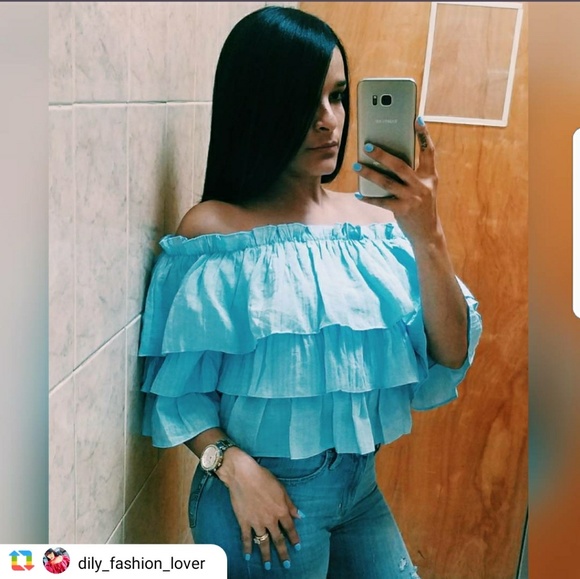 Tops - Baby Blue Ruffled Top