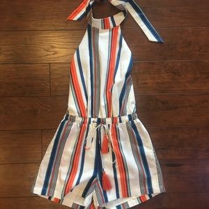 Striped open back romper