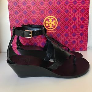 Tory Burch Zoey black wedge sandal. 8. NWT & box Tory Burch Zoey black wedge sandal. 8. NWT & box