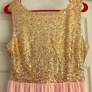 Gold Sequined Bodice/Pink Chiffon Skirt Maxi Dress