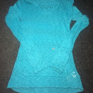 Roxy blue crocheted pull over sweater