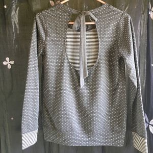 Anthropologie gray dot top with open back