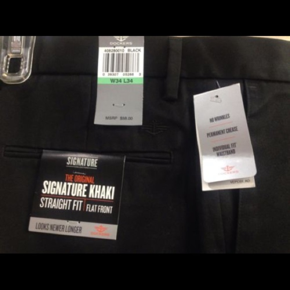 Dockers Khaki Straight Fit, Flat, Black 34x34