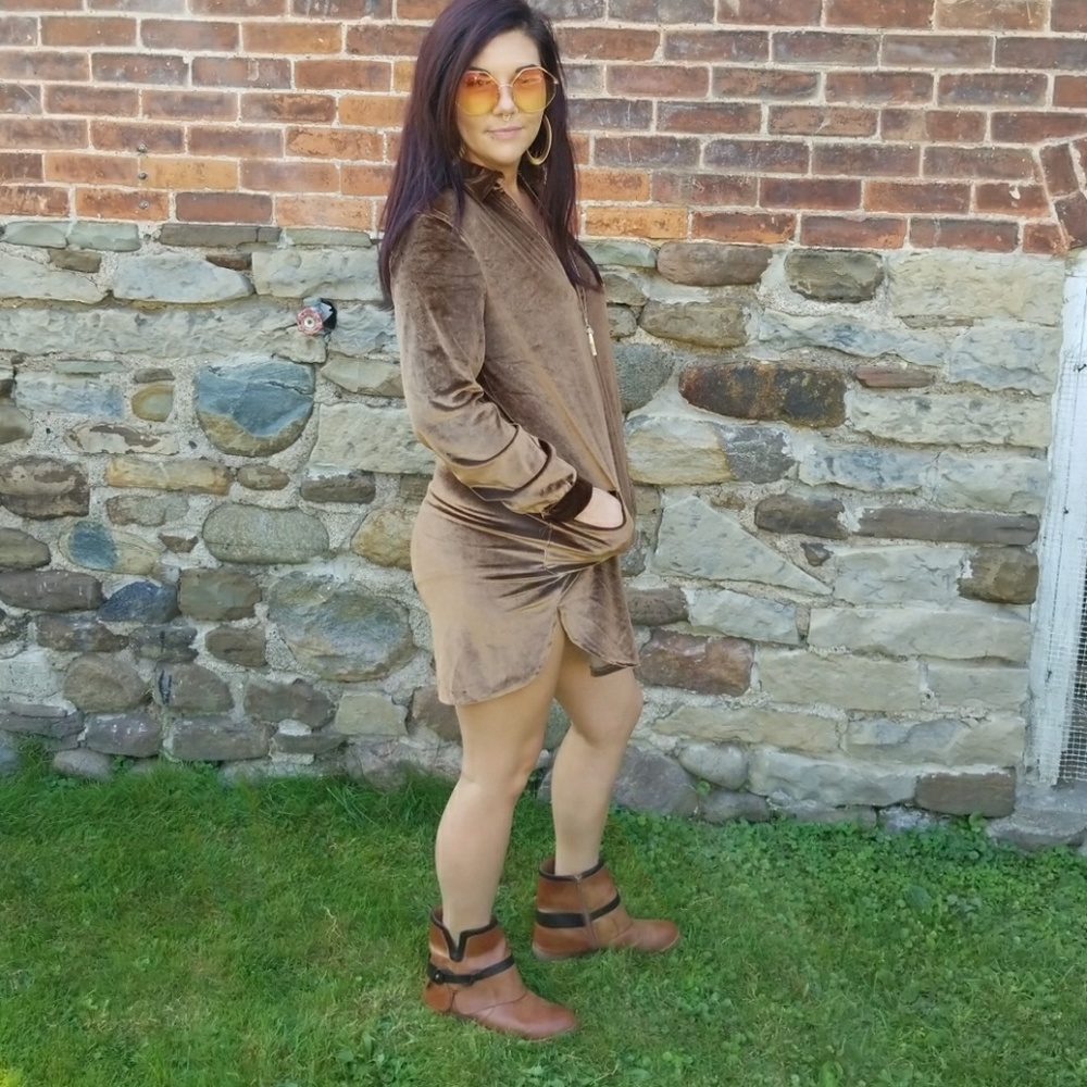 Brown Velour Shirt Dress NWT
