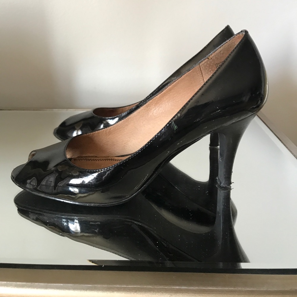 Black Patent Leather Peep Toe Heel
