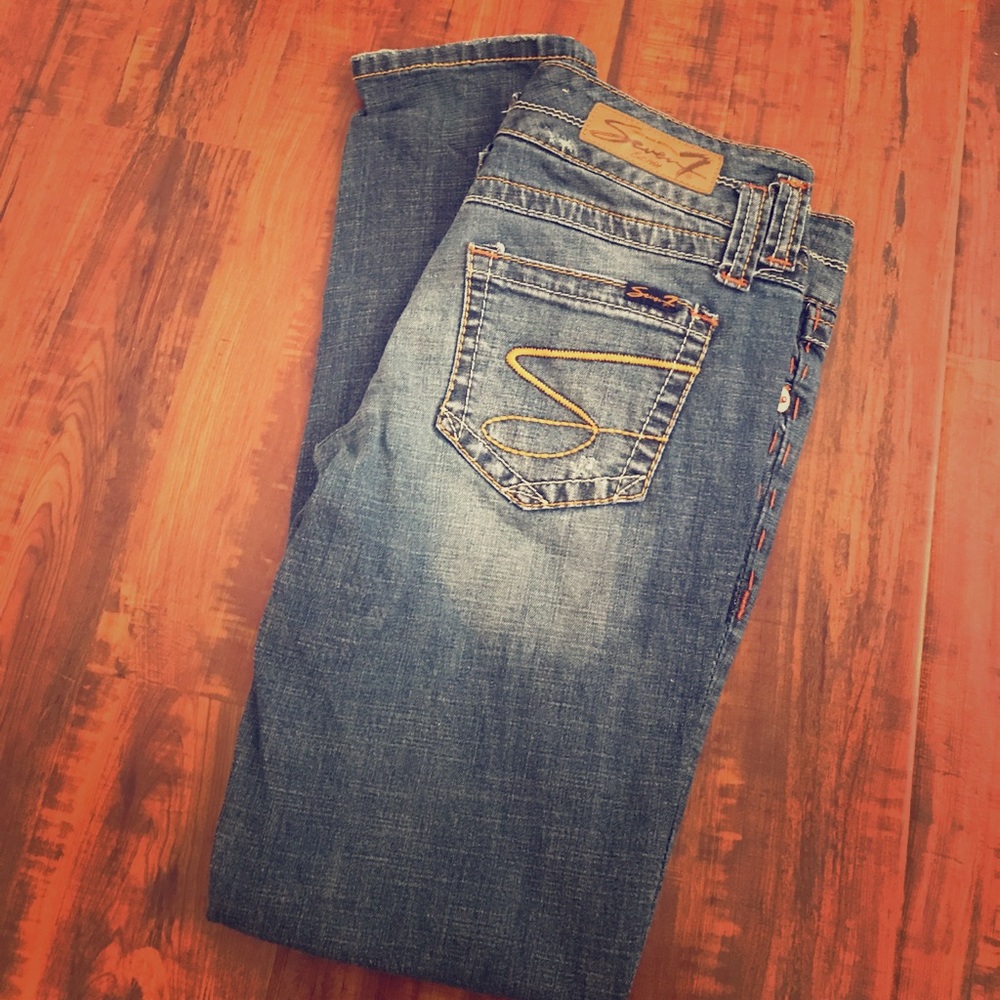 Seven 7 slim straight jeans, with scrapes